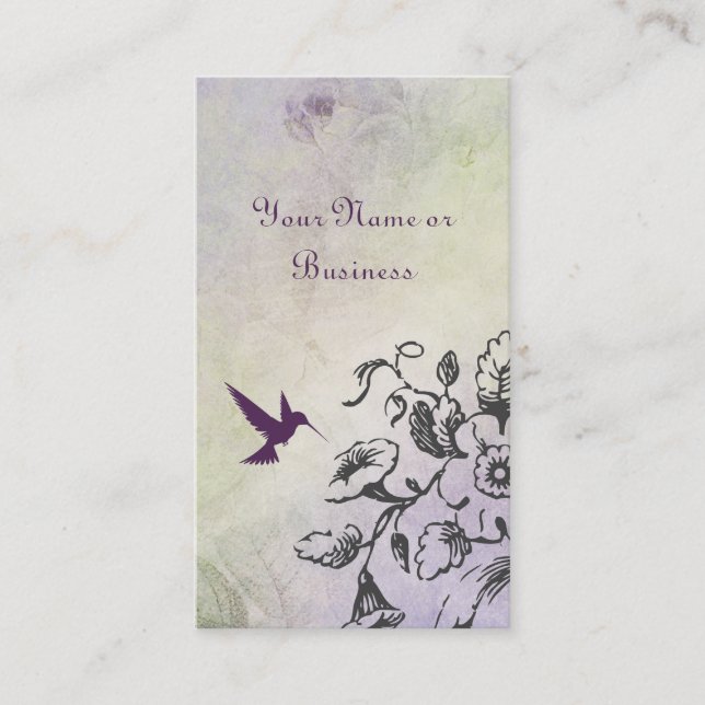 Pretty Silhouette Hummingbird and Flowers Business Card (Front)