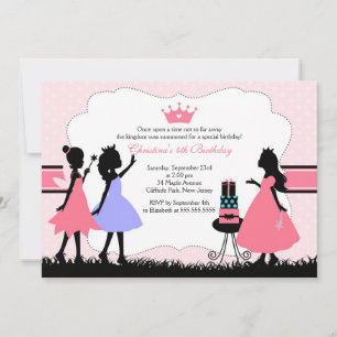 Pretty Silhouette Pink Princess Birthday Party Invitation