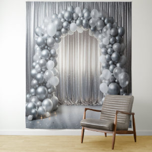 Pretty Silver Balloon Arch Tapestry