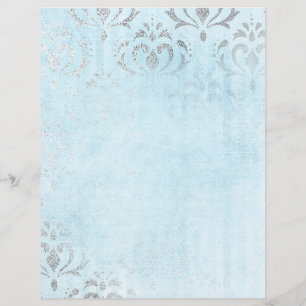 Pretty Silver & Blue Vintage Scrapbook Paper