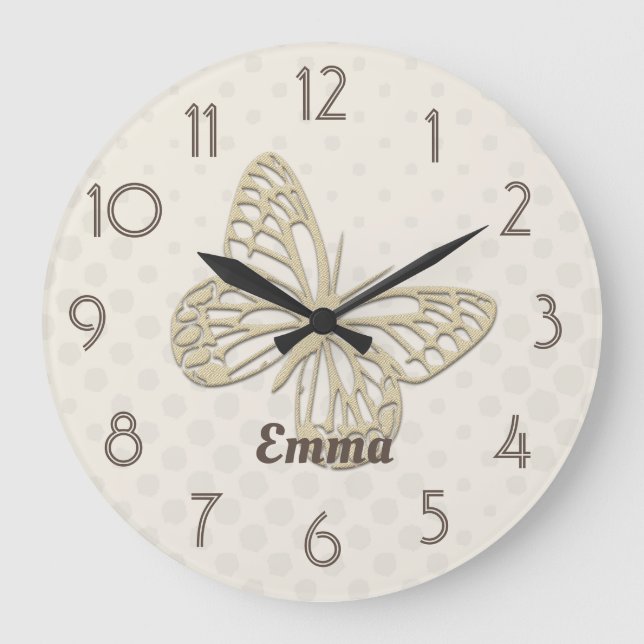 Pretty Silver Butterfly Cream Add Name Wall  Clock (Front)