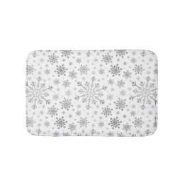 Pretty Silver Christmas Snowflakes on Winter White Bath Mat