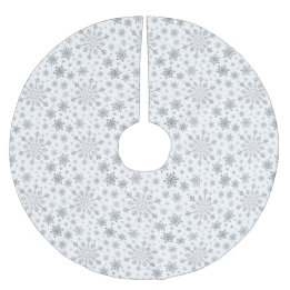 Pretty Silver Christmas Snowflakes on Winter White Brushed Polyester Tree Skirt