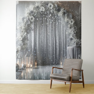 Pretty Silver Floral Arch Tapestry