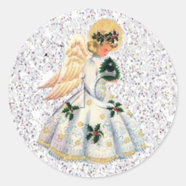 Pretty Silver Glittery Angel Christmas Sticker (Front)