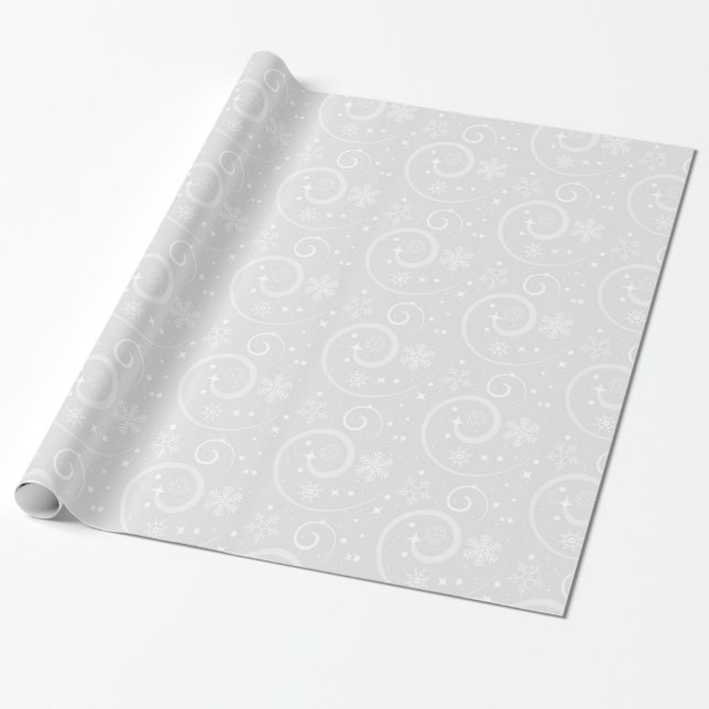 Pretty Silver Snowflakes Wrapping Paper (Unrolled)