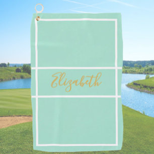 Pretty simple mint green with custom name ladies golf towel