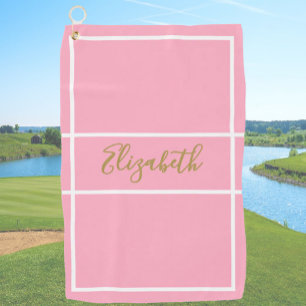 Pretty simple pink with custom name ladies golf towel