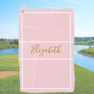 Pretty simple soft pink with custom name ladies  golf towel