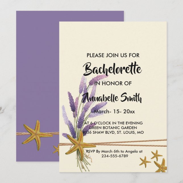 pretty Simple starfish bachelor Invitation (Front/Back)