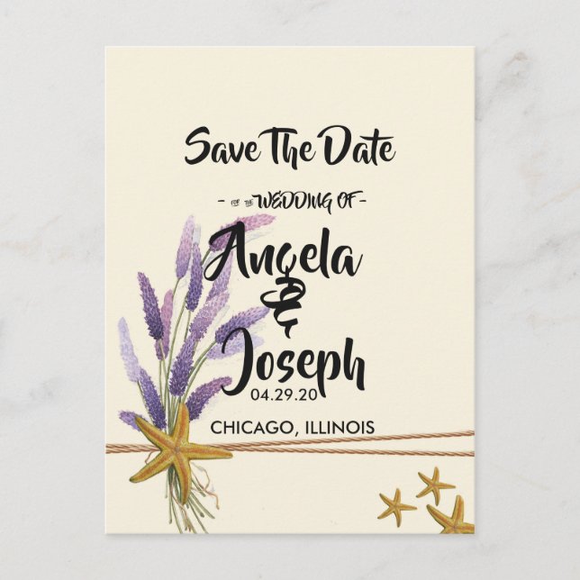 pretty Simple starfish Save the Date Announcement Postcard (Front)