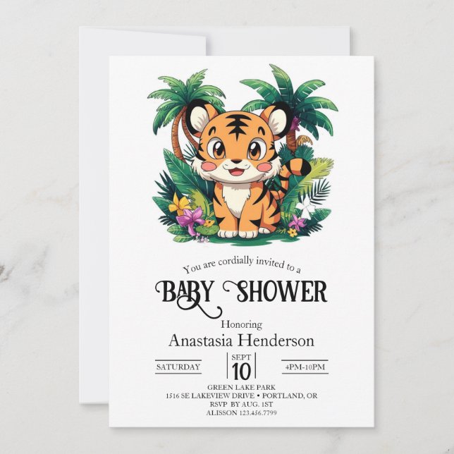 Pretty Simple Tiger Digital Baby Shower Invitation (Front)