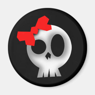 Pretty Skull with Red Bow Magnet