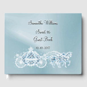 Pretty Sky Blue Princess Coach & Horses Sweet 16 Guest Book
