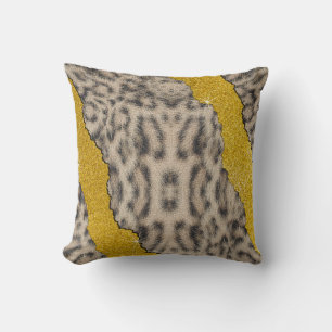 Pretty Snow Leopard Leather Animal Print & Glitter Cushion