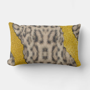 Pretty Snow Leopard Leather Animal Print & Glitter Lumbar Cushion