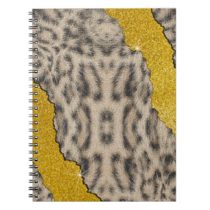Pretty Snow Leopard Leather Animal Print & Glitter Notebook