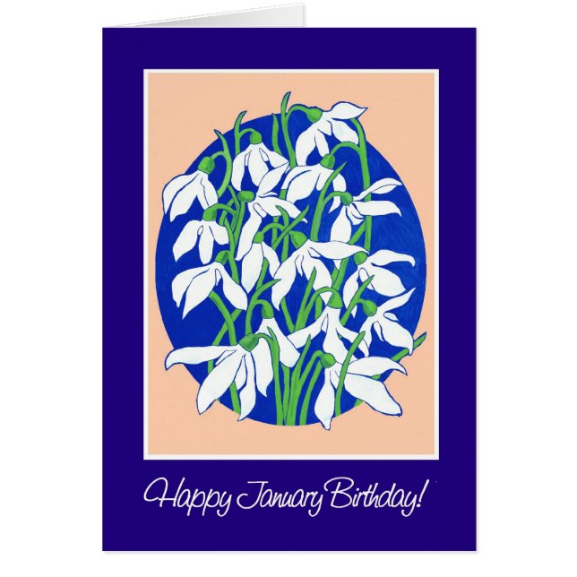 Pretty Snowdrops on Blue for a January Birthday (Front)