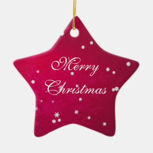 Pretty Snowflakes on Christmas Red Ceramic Tree Decoration