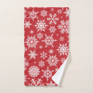 Pretty snowflakes on red background hand towel
