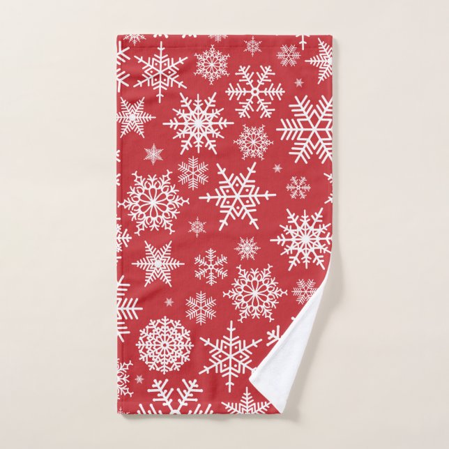 Pretty snowflakes on red background hand towel (Hand Towel)