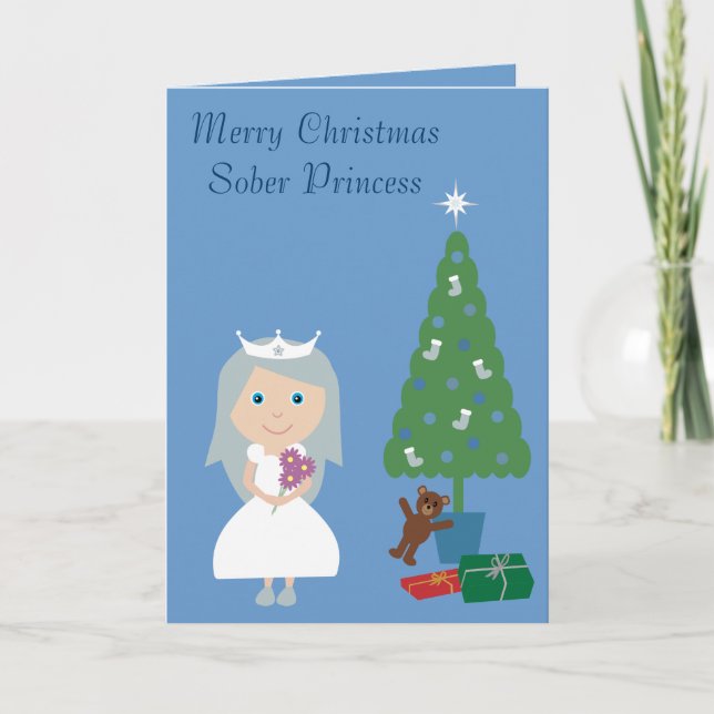 Pretty Sober Princess & Tree Blue Christmas Card (Front)