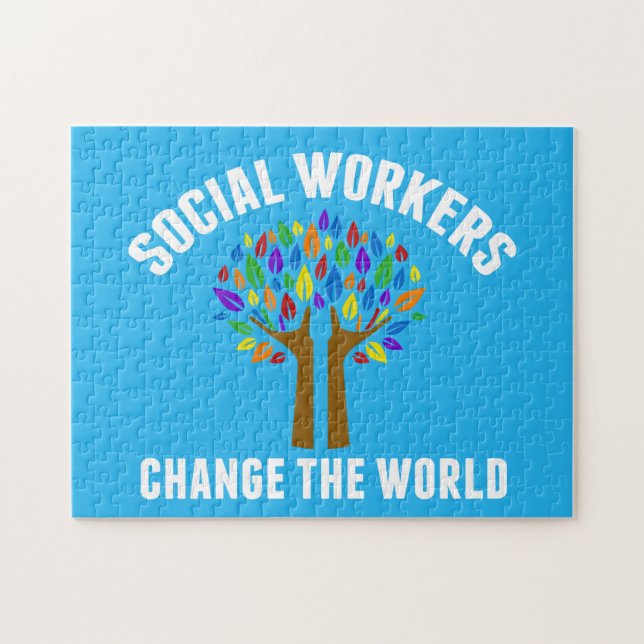 Pretty Social Work Quote Rainbow Tree Blue Jigsaw Puzzle (Horizontal)