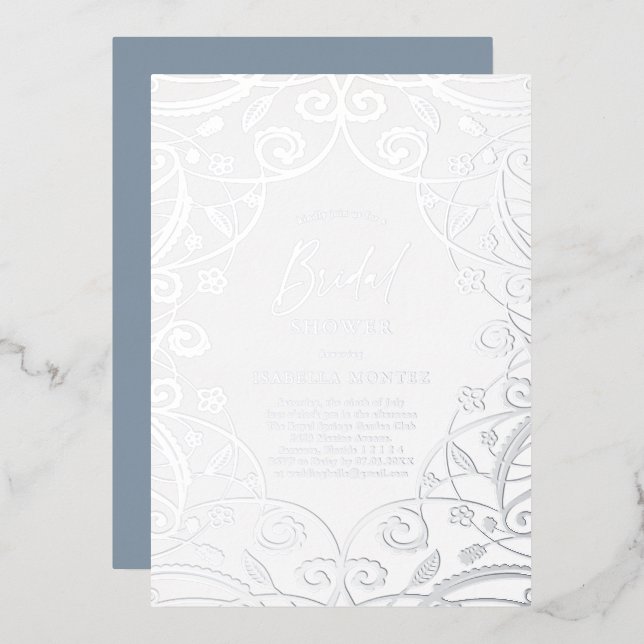 Pretty Soft Dusty Blue Silver Floral Bridal Shower (Front/Back)