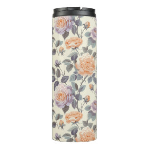 Pretty soft lilac and orange floral design thermal tumbler