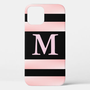 Pretty Soft Pink Black Striped Monogram iPhone 12 Pro Case
