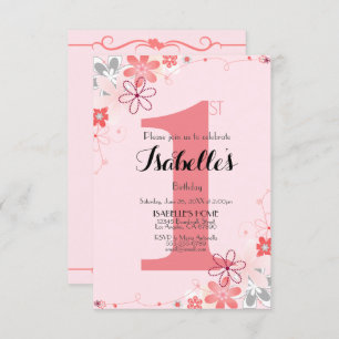 Pretty Soft Pink Floral 1st BIRTHDAY  Invitation