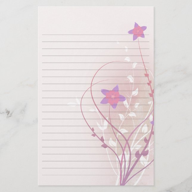 pretty soft pink flower elegant lined paper (Front)