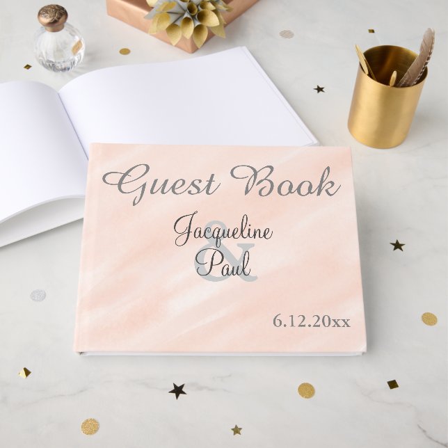 Pretty Soft Pink Peach Watercolo Wedding Guest Book (Front Open)