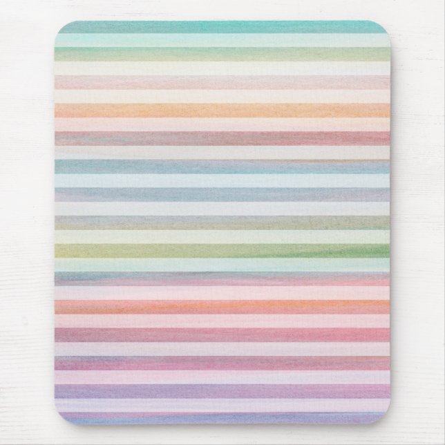 Pretty Soft Stripes Colourful Watercolor Pattern Mouse Pad (Front)