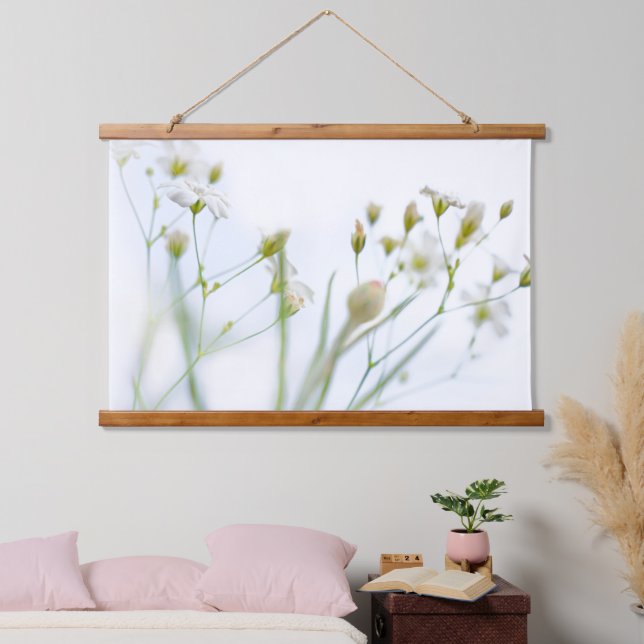 Pretty Soft White Wild Flowers Hanging Tapestry (Bedroom)