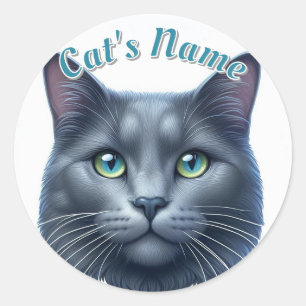 Pretty Solid Grey Longhaired Cat • Personalised Classic Round Sticker