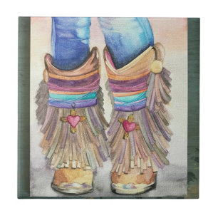 Pretty Southwest Boots Wall Tile Trivet 4 x 4