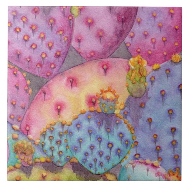 Pretty Southwest Cactus Kitchen Wall Tile (Front)