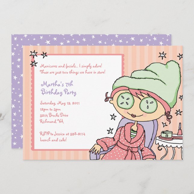 Pretty Spa Girl Invitations Manicure Party (Front/Back)