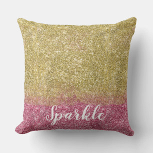 Pretty Sparkle Gold Pink Faux Glitter Cushion