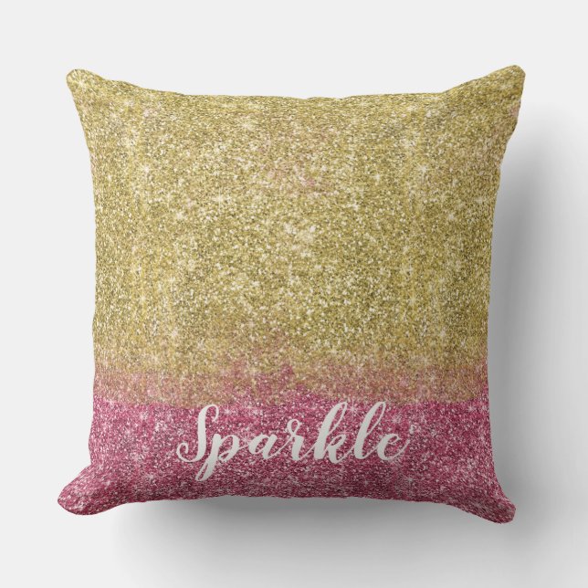 Pretty Sparkle Gold Pink Faux Glitter Cushion (Front)