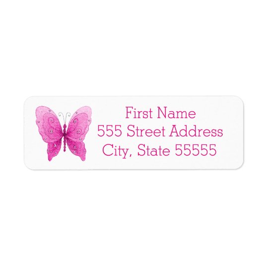 Pretty Sparkle Pink Butterfly Return Address Label