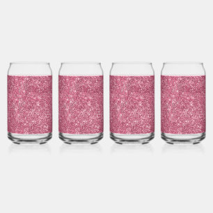 Pretty Sparkle Pink Faux Glitter Can Glass