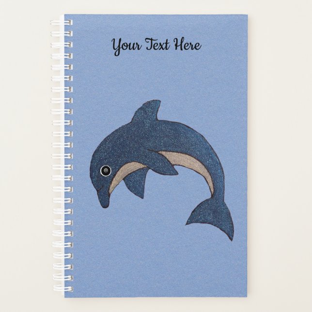 Pretty Sparkling Dark blue White Jumping Dolphin Planner (Front)