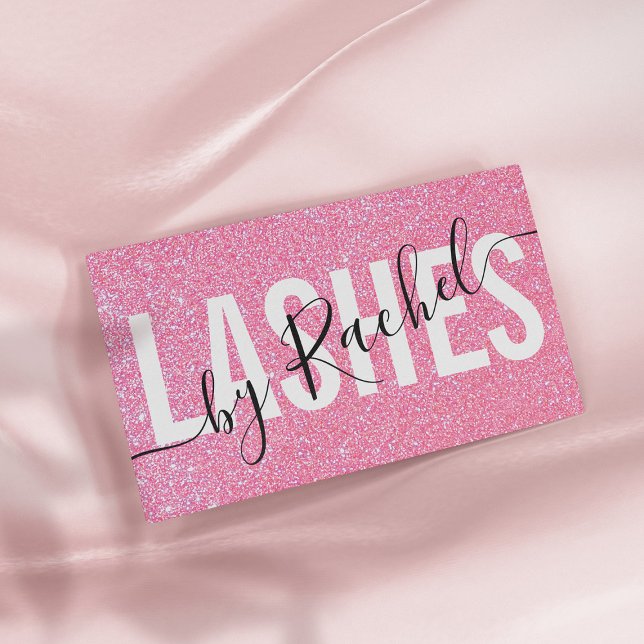 Pretty Sparkly Pink Glitter Typography Lashes Business Card (Creator Uploaded)