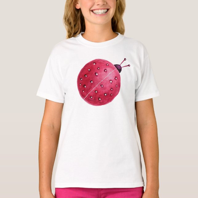 Pretty Spherical Abstract Watercolor Ladybug T-Shirt (Front)