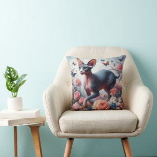 Pretty Sphynx Cat & Flowers Cushion