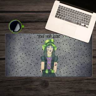 Pretty Spooky Girl Tattoos Hat Black Stars Grey Desk Mat