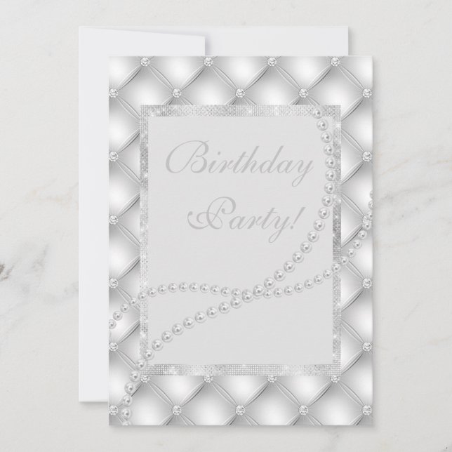 Pretty spot pearls elegant birthday silver invitation (Front)