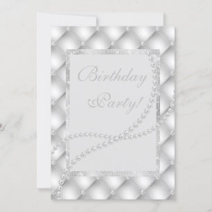 Pretty spot pearls elegant birthday silver invitation